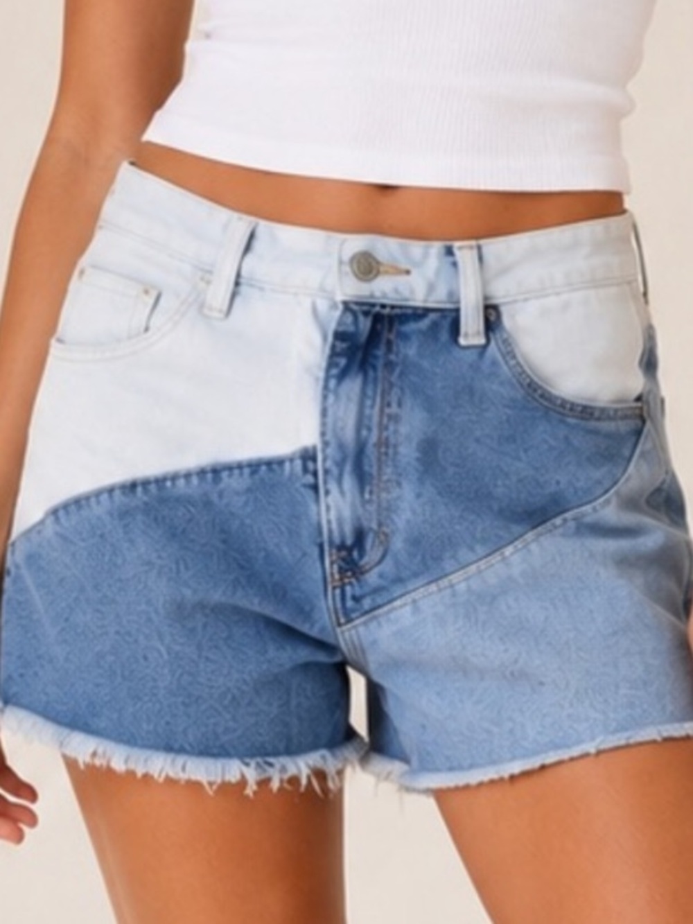 Hollister Two-Tone Blue Patchwork Denim Jean Shorts Waist 30/size 11